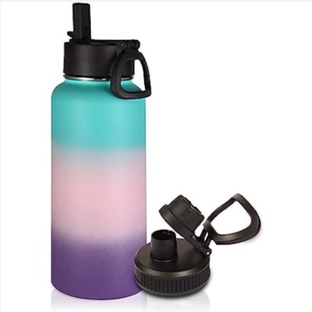 Insulated Stainless Steel Sports Water Bottle - Leak Proof w/ 2 Lids
